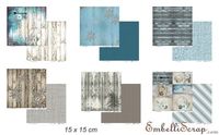 Embellissement Scrap Lot de 6 papiers 15 x 15 cm, Coll. Bleu d'hiver