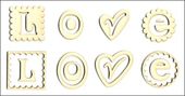 Embellissement Scrap Mot Love dans 4 cadres grands formats en Carton
